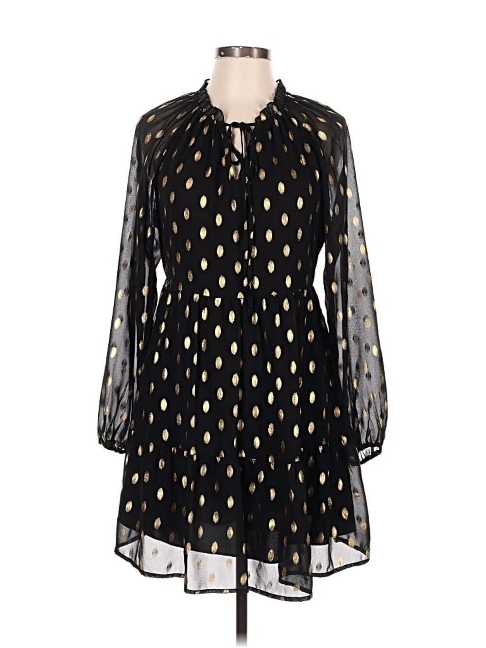 Kirundo Black & Gold Polka Dot Shimmer Dress - Size M